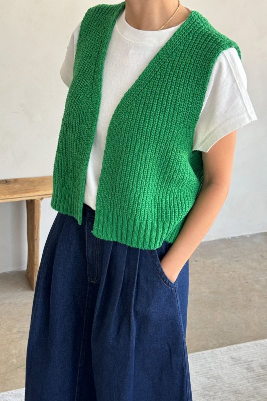 Granny Cotton Sweater Vest - Green Pepper