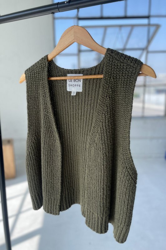 Granny Cotton Sweater Vest - Olive Green