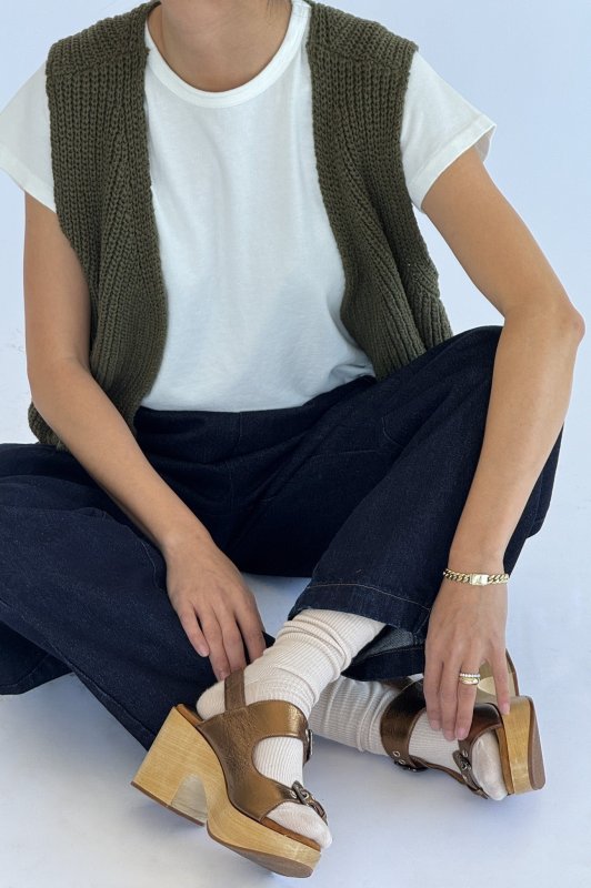 Granny Cotton Sweater Vest - Olive Green