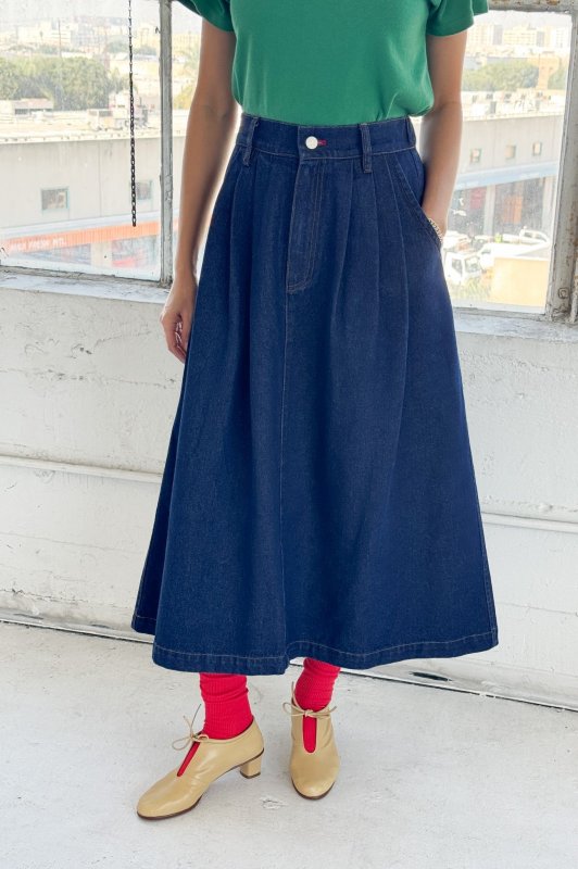 Long Farm Girl Skirt - Raw Denim