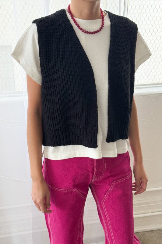 Granny Cotton Sweater Vest - Black