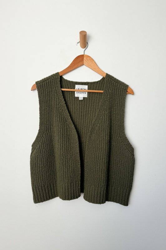 Granny Cotton Sweater Vest - Olive Green